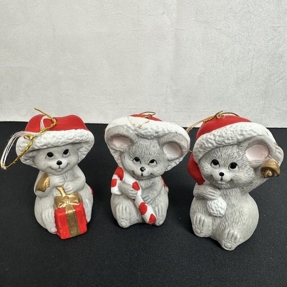 Vintage House Of Lloyd Homespun Mouse Trio Christmas Ornaments Set - Picture 2 of 7